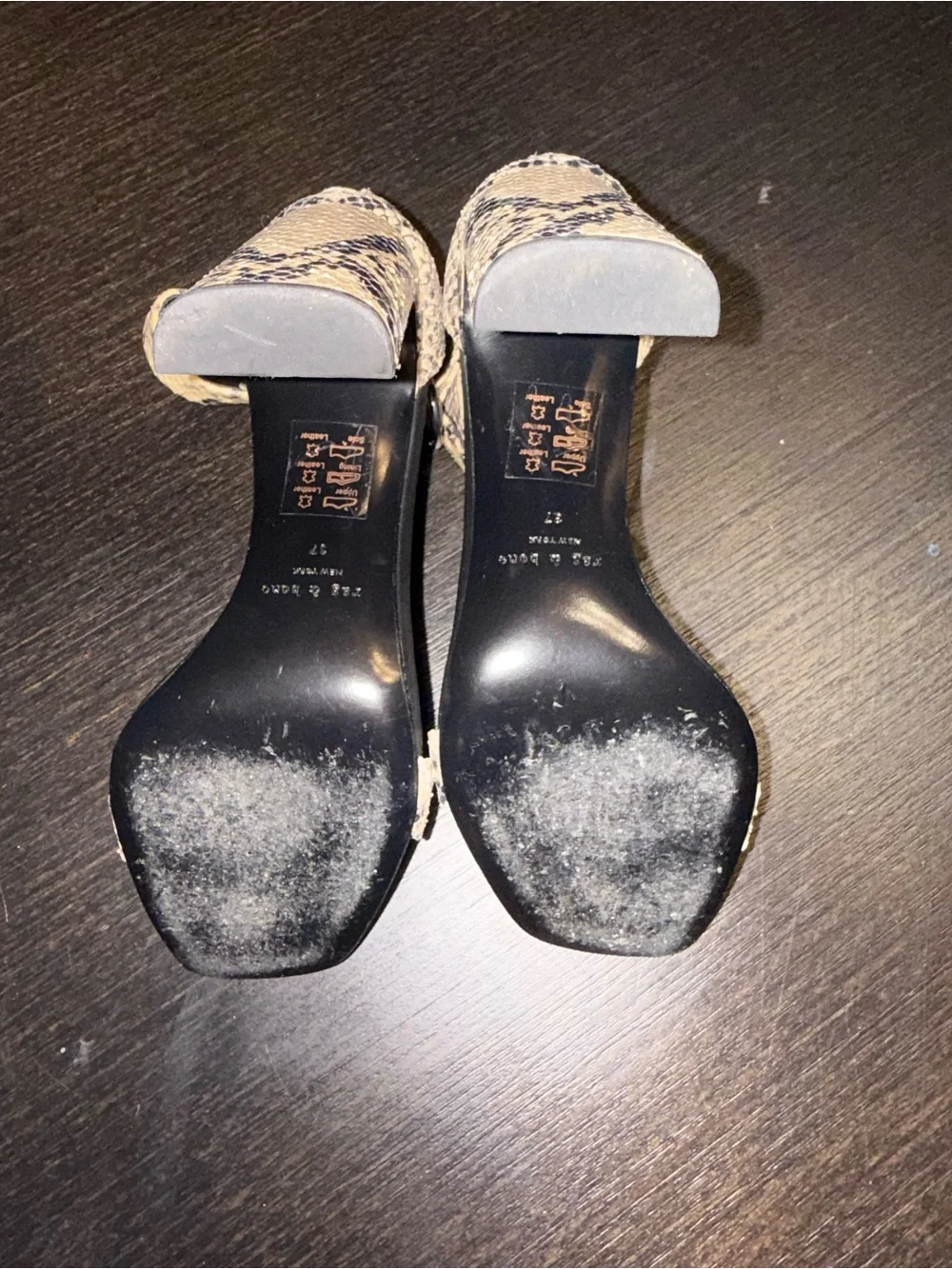 rag & bone Snake-Print Ankle Strap High Heels - Black & Beige